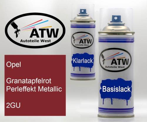 Opel, Granatapfelrot Perleffekt Metallic, 2GU: 400ml Sprühdose + 400ml Klarlack - Set, von ATW Autoteile West.